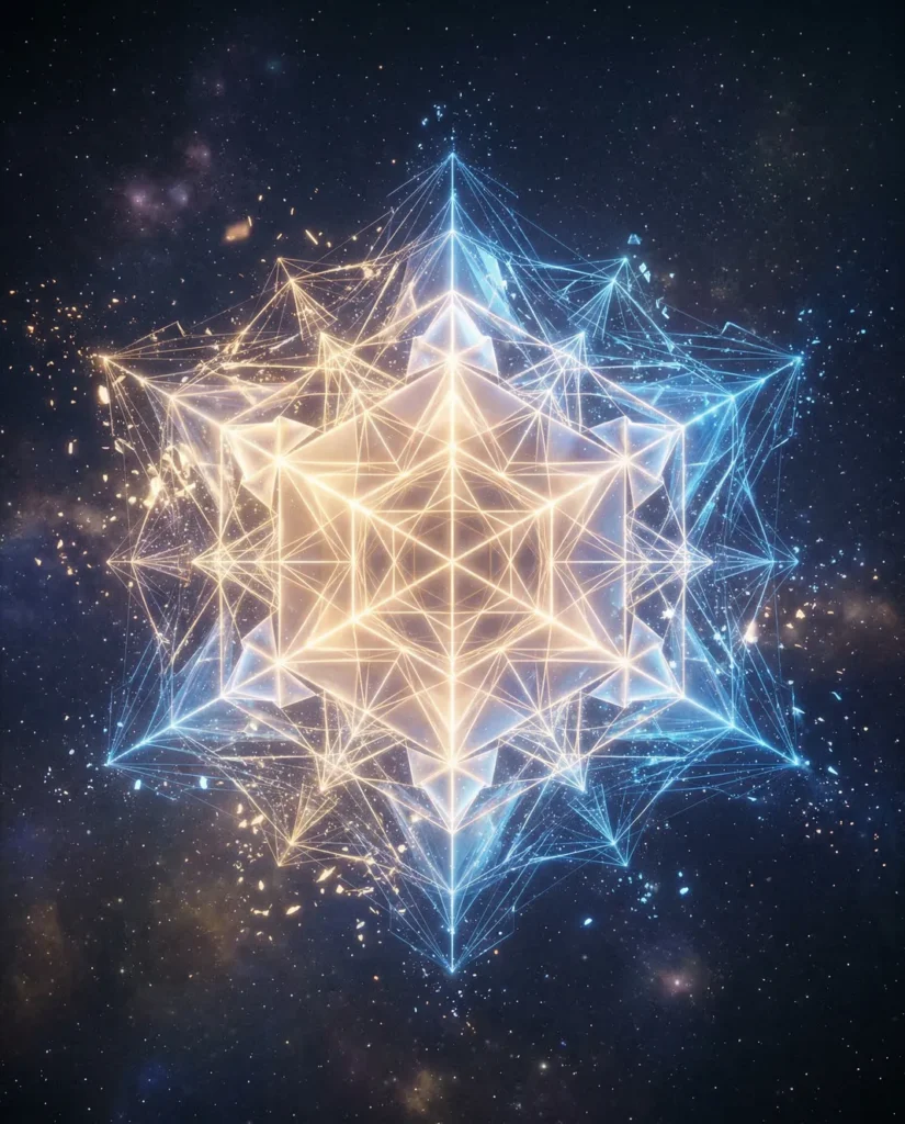 sacred geometric structure forming from energy, representing Saturn alignment and stability in astrology